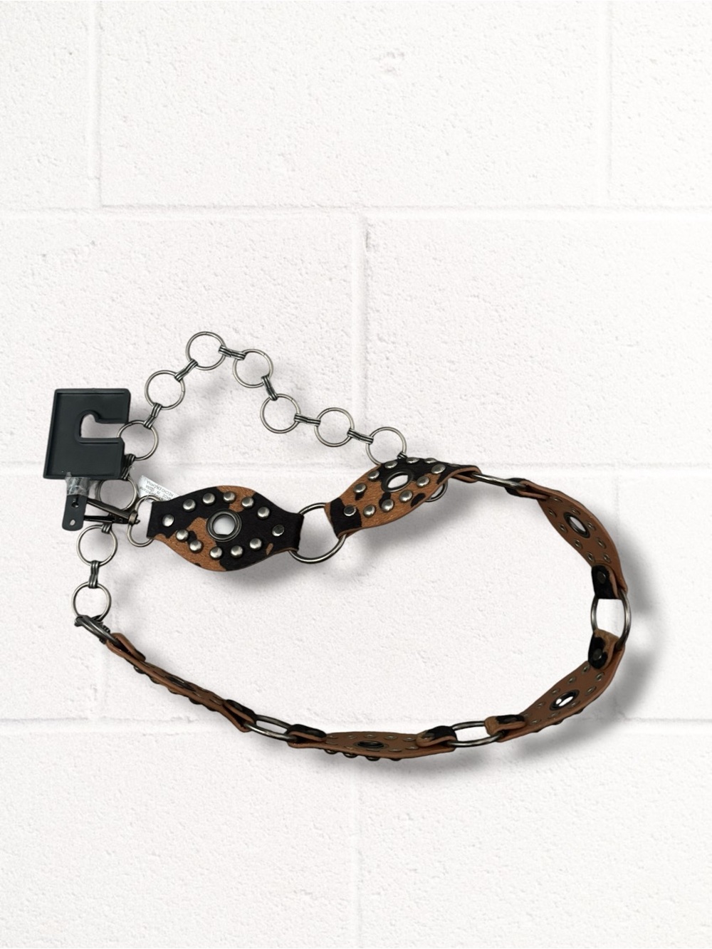 NEW Illuma Studded Brown (Faux) Leather Pony Hair Chain Belt